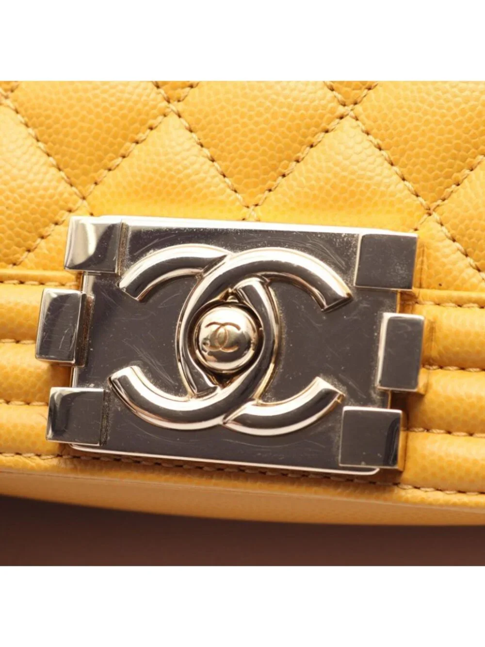 Chanel Shoulder Bag Boy Small Yellow Caviar Leather Chain